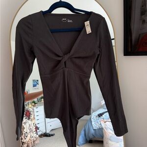 Aerie Gray Cut Out Fitted Bodysuit